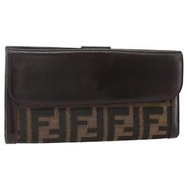 FENDI Zucca Canvas Long Wallet Black Brown Auth am11162A Brown Black