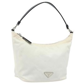 Bolsa de mão PRADA em nylon prata e branco Auth bs34109 Prata Branco
