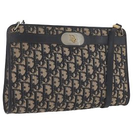 Borsa a Spalla in Tela Trotter Christian Dior Blu Navy e Oro Auth AMZ357 D'oro Blu navy
