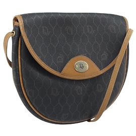 Christian Dior Borsa a spalla in tela a nido d'ape PVC nera e oro Auth BA11669 Nero D'oro