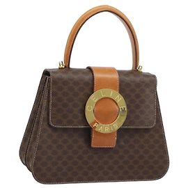 Céline Bolsa de mão em lona Macadam CELINE PVC 2em1 dourada marrom Auth ARZ616A Marrom Dourado