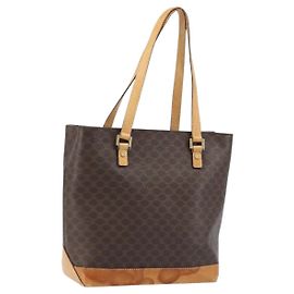 Céline CELINE Macadam Canvas Tote Bag PVC Leather Brown Gold Auth BSZ496 Brown Golden