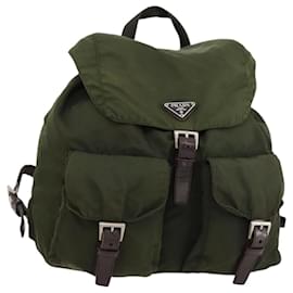 PRADA Backpack Nylon Khaki Silver Auth 173527 Silvery Khaki