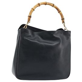 Bolsa de mão em couro Gucci Bamboo preta e dourada 001 1998 1638 Auth ep13986 Preto Dourado