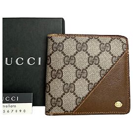 Vintage Gucci Monogram Leather Flap Wallet Grey Brown Grey