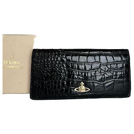 Vintage Vivienne Westwood Crocodile Emblossed Leather Wallet Black Black