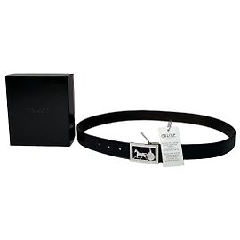 Céline Vintage Celine Paris Crocodile Emblossed Leather Belt Black Black