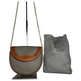 Bolsa de ombro em couro e lona Dior vintage cinza marrom Cinza