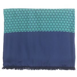 Hermès Hermes Silk Angora All-Over Print Reversible Stole Green Navy blue