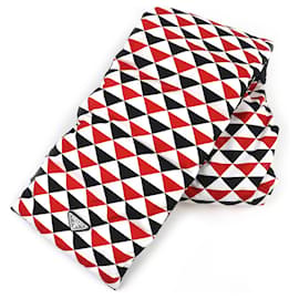 Cachecol acolchoado com capuz e logo triangular Prada Preto Branco Vermelho