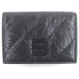 Balenciaga 766463 Crush Leather Tri-fold Wallet Black