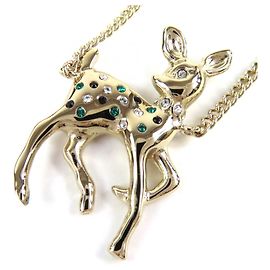 Colar de pérola falsa com strass Chanel Bambi Coco Mark Dourado