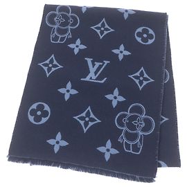 Louis Vuitton Monogram Vivienne Wool Stole Navy blue