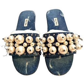 MIU MIU DENIM MULES 39 Blue Navy blue