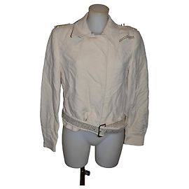 Jaqueta Costume National de lã e viscose com tachas e cinto Bege Bege