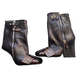 Louis Vuitton Patti Boots Black Leather Monogram Canvas Black