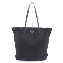 Bolsa tote com detalhes em couro e logotipo triangular Prada 1BG189 Preto