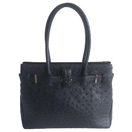 Autre Marque Authentic JRA Ostrich Leather Tote Bag - Classic Black Luxury Black