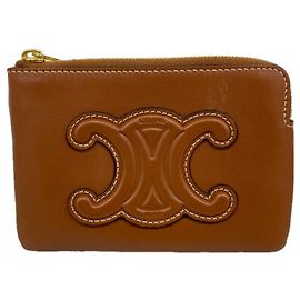 Céline Billetera/Caja de monedas de cuero Celine Triomphe Castaño