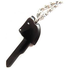 Hermès HERMES Clé Cheval Pendant Necklace Black Silvery
