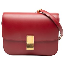 Céline Celine Vermelho Médio Caixa Clássica em Couro de Bezerro Vermelho