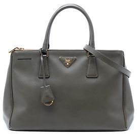 Bolsa Prada Galleria Double Zip em Saffiano Lux cinza médio Marrom Cinza antracite