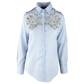Camicia decorata con cristalli Roberto Cavalli - anni 2000 Blu