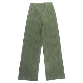 Issey Miyake Calças de Poliéster Plissadas PLEATS PLEASE Verde Caqui