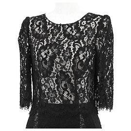 Dolce & Gabbana Dolce Gabbana floral lace virgin wool blend dress Black