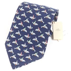 Hermès Hermes Dolphin print Silk Tie Red Blue
