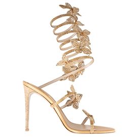 Rene Caovilla Sandália Flora 105 em couro dourado para mulheres EU 41 Gold hardware