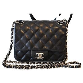 Chanel Lambskin Handbag Black Black