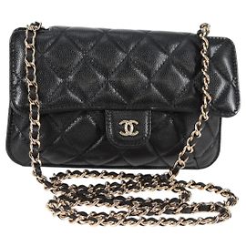 CHANEL Bolsa de Hombro Matelassé de Piel Caviar Negra CC Auth 127322SAM Negro