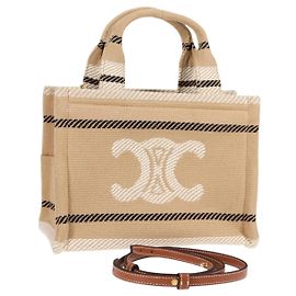 Céline Bolsa Tote Tice Triomphe Small da CELINE em lona bege e dourada Auth BA3442SM Bege Dourado