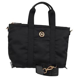 Borsa a mano VERSACE in nylon 2 vie nera e oro Auth 118725V Nero D'oro