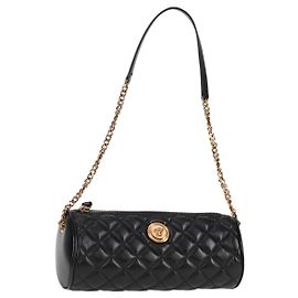 Versace Borsa a spalla con catena in pelle nera e oro Auth 118687V Nero D'oro