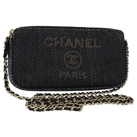 CHANEL Linea Deauville Portafoglio Catena COCO Marchio Raffia Blu Navy Oro CC Auth 127827M D'oro Blu navy