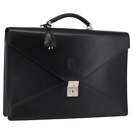 LOEWE Anagram Business Bag Leather Black Auth 149444 Black