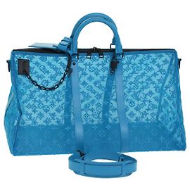 LOUIS VUITTON Borsa Keepall Triangle 50 in Rete Monogram Blu M45048 LV Auth 46405SAM Turchese
