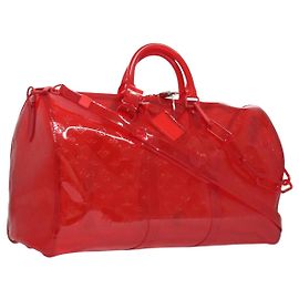 LOUIS VUITTON Sac Keepall Bandoulière 50 Monogram Vinyle Rouge M41416 Auth ec591SAM Rouge