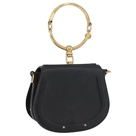 Chloé Bolsa de mão Chloe Nile em couro 2 em 1 preta e dourada Auth ARZ523A Preto Dourado