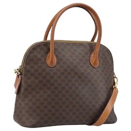 Céline Bolsa de mão em lona Macadam CELINE em couro PVC 2 em 1 marrom ouro Auth LNZ630 Marrom Dourado