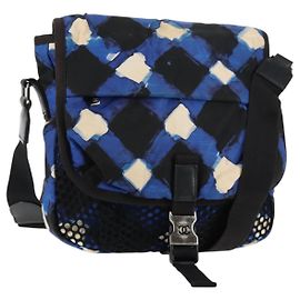 Borsa a Spalla CHANEL Nylon Blu Nero Argento CC Auth 141222V Nero Argento Blu