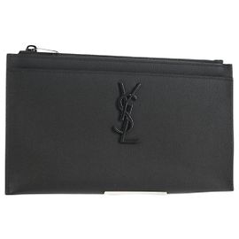 SAINT LAURENT Cassandra Pouch Leather Black Auth am9781V Black
