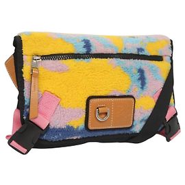 LOEWE Anagram Small Messenger Shoulder Bag Wool Black Silver Auth 132972SAM Black Silvery