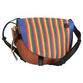 LOEWE Bolsa de Ombro Anagram Rainbow Gate em Couro Marrom Auth 134968SAM Marrom
