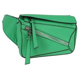 LOEWE Bolsa de corpo Anagram Puzzle em couro verde prata Auth 133192SAM Prata Verde
