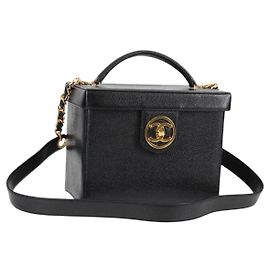CHANEL Vanity Handtasche Kaviarleder 2way Schwarz Gold CC Auth 138563V Schwarz Golden