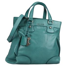 Céline CELINE Hand Bag Leather 2way Turquoise Blue Silver Auth ki5907V Silvery Turquoise