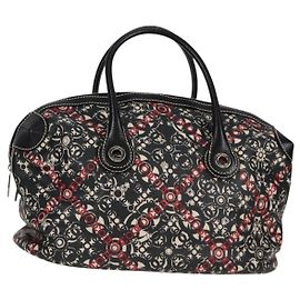CHANEL Sac de Voyage Boston Coco PVC Noir Argent CC Auth 134999V Noir Argenté